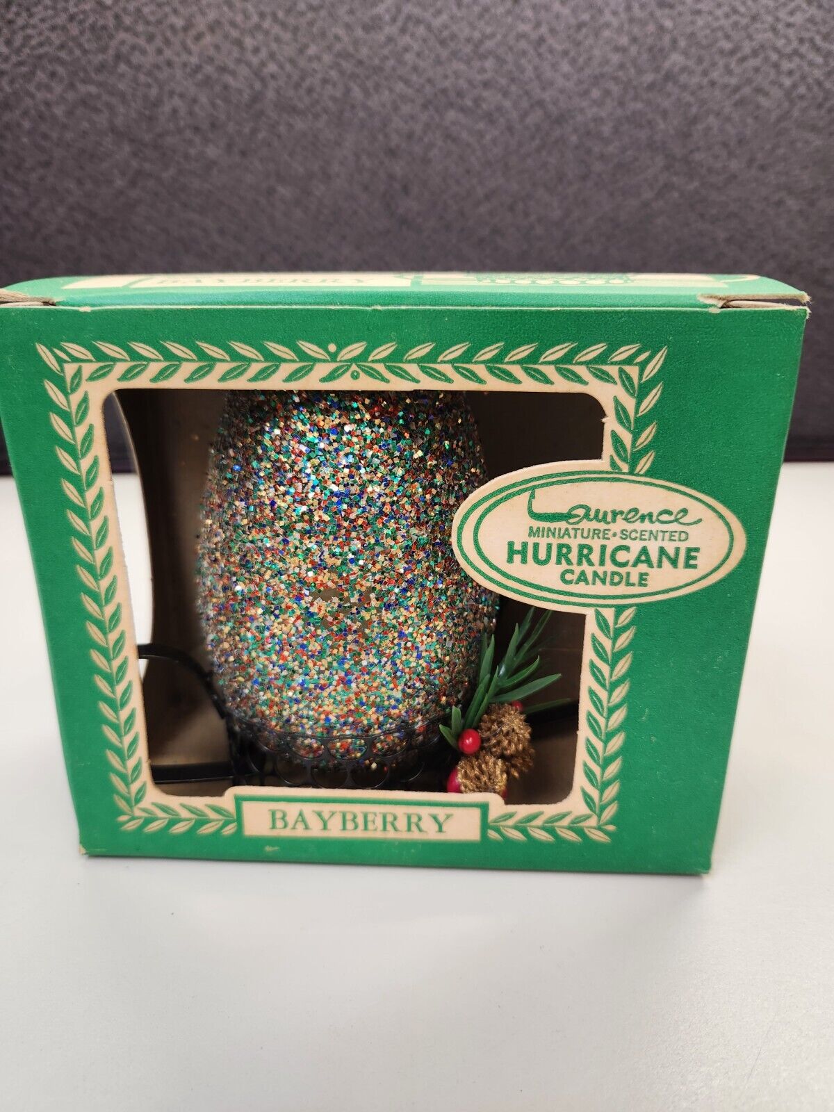 Vintage Laurence Miniature Multicolor  Bayberry Hurricane Candle Boxed Glitter