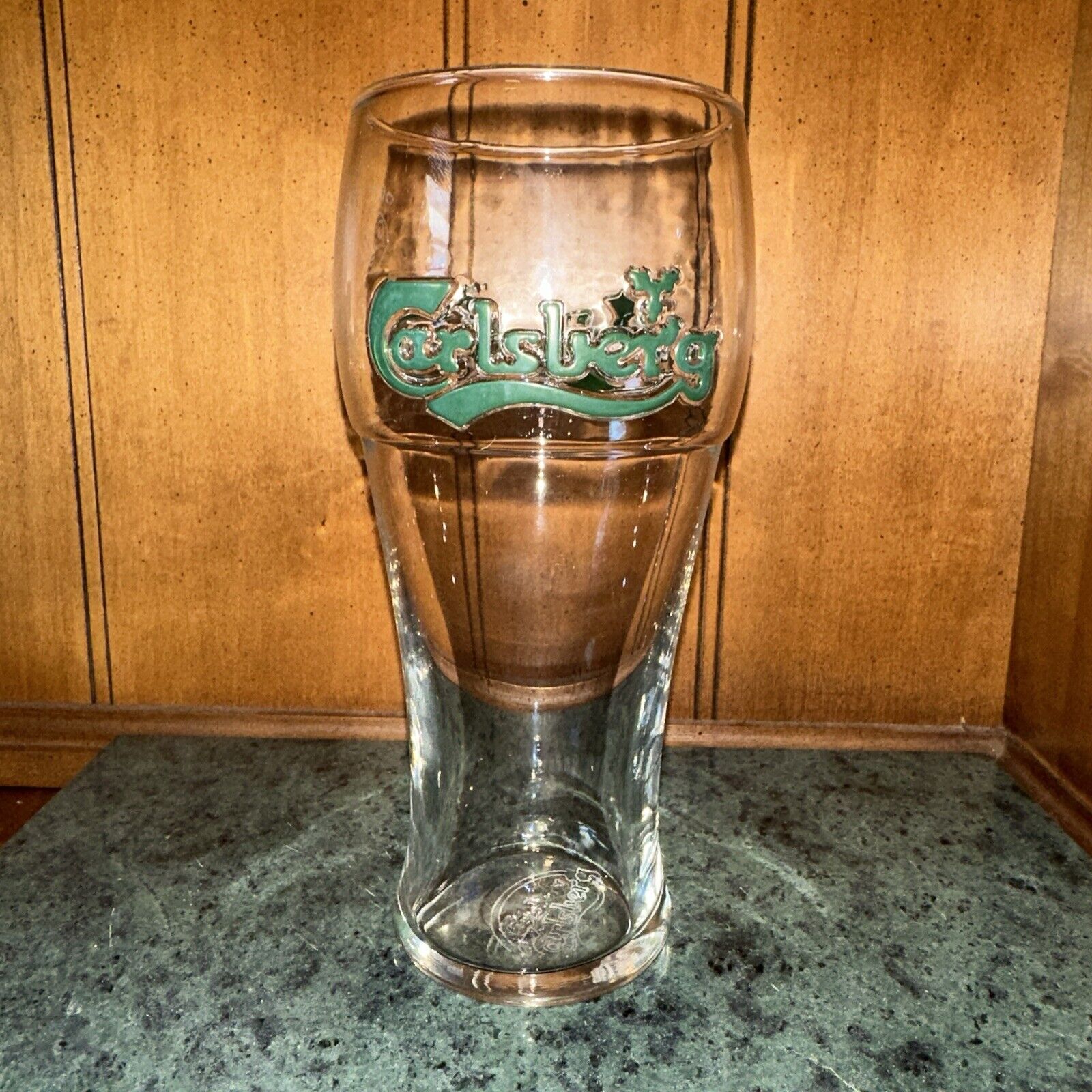 Carlsberg Beer Glass Vintage Pint Embossed Logo in Raised Green Letters 7” Tall