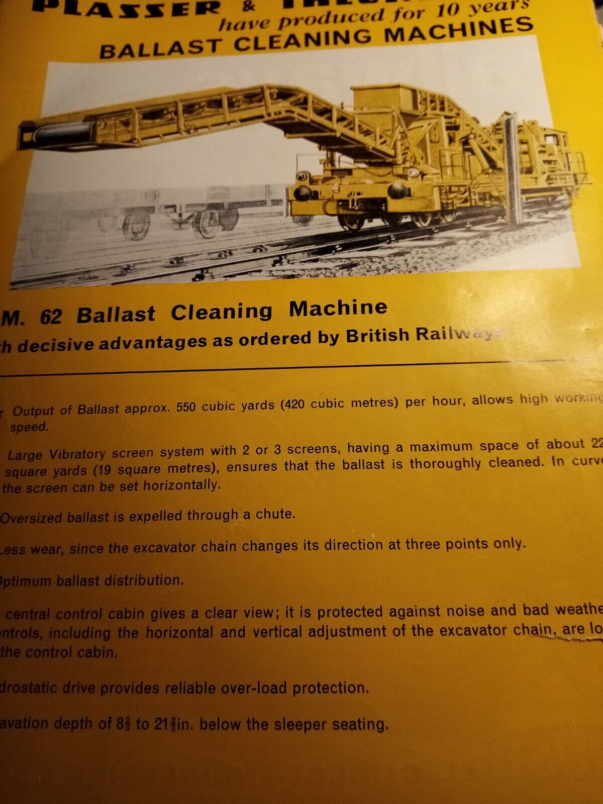 Xm49  Ephemera 1966 Advert Plasser & Theurer R M 62 Ballast Cleaning Machine 