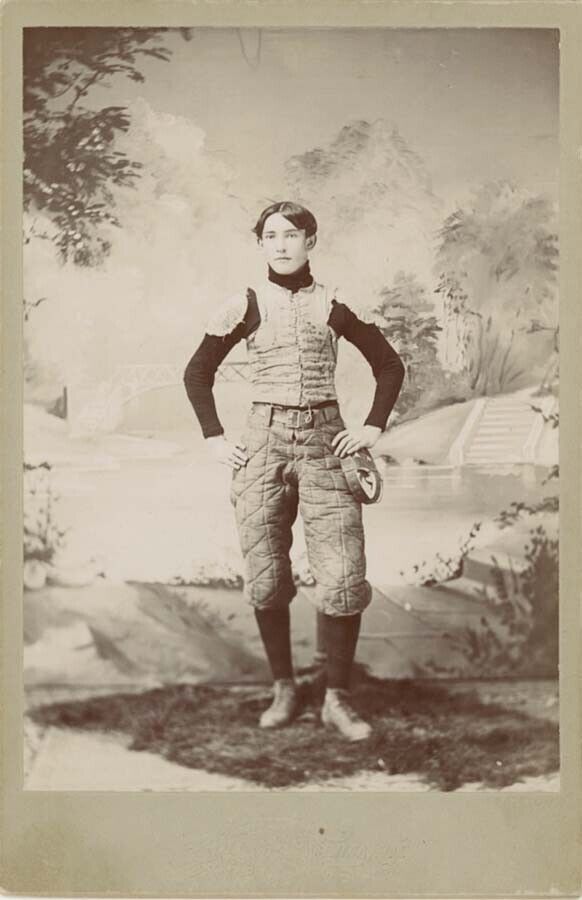 FOOTBALL CABINET CARD PHOTO Young Man w/Quilted pants,Vest,Head Harness Helmet