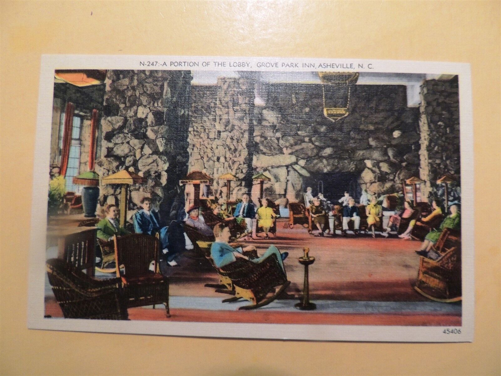 Grove Park Inn Hotel Asheville North Carolina vintage linen postcard Lobby