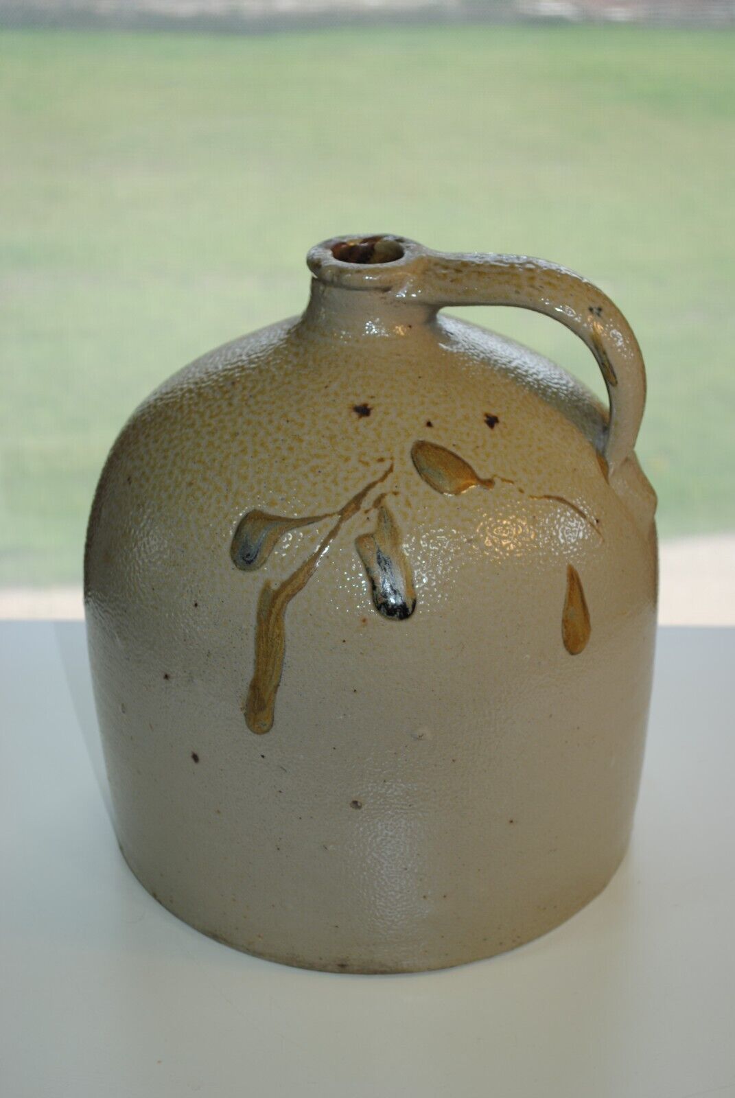 Large Antique Stoneware Salt Glazed Jug/ Scattered Turkey Droppings