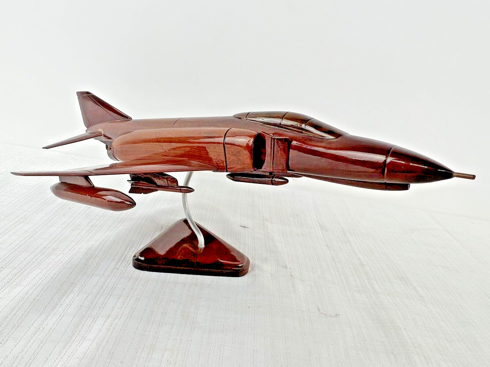 F4 Phantom Jet Fighter Wooden Mahogany Wood Model Airplane Desktop On Stand Gift