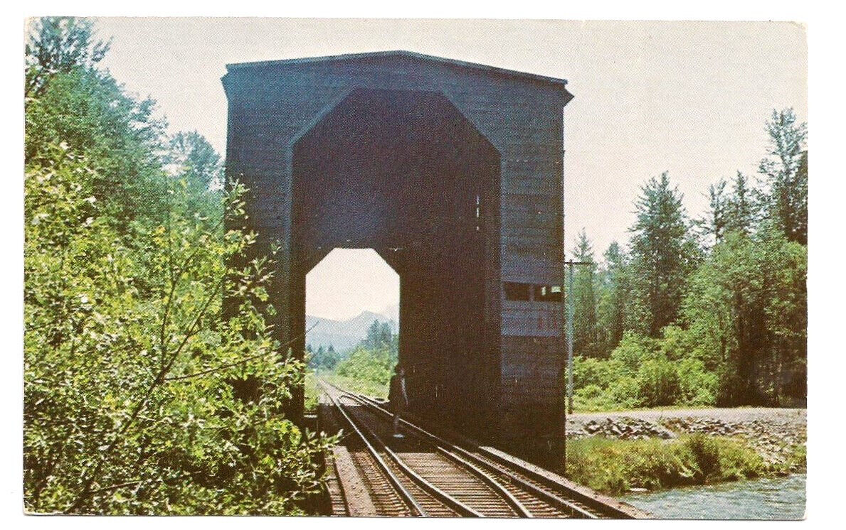 North Bend Washington WA Postcard Covered RR Bridge Railroad