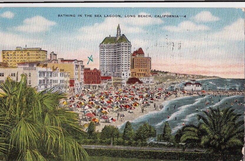 Postcard Bathing Sea Lagoon Long Beach CA 1950