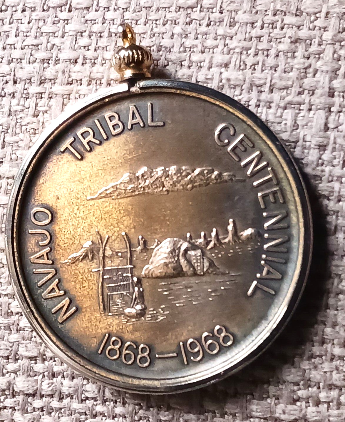 Navajo Tribal Centennial Coin, 1868-1968-In Setting to Use As A Pendant 1.5\