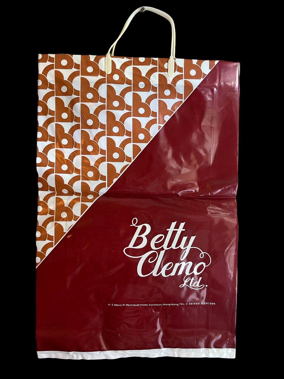 70s Betty Clemo Ltd Designer Clothing Plastic Shopping Bag Prop Hong Kong VTG