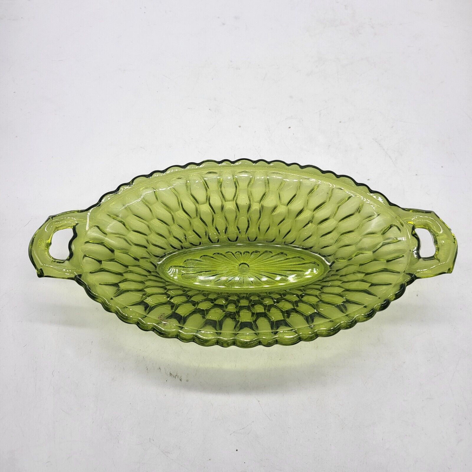 Vintage Indiana Glass Olive Green Snack Dish 8¼