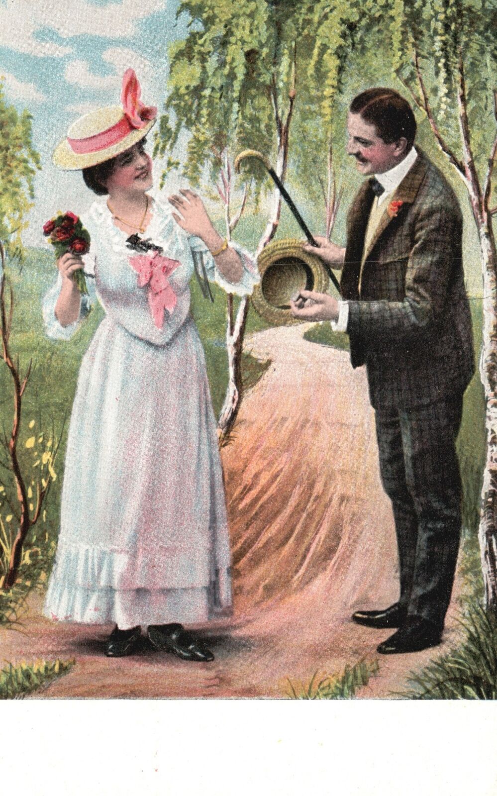 Vintage Postcard 1910\'s Happy Conversation Between Man & Woman Beautiful Smile
