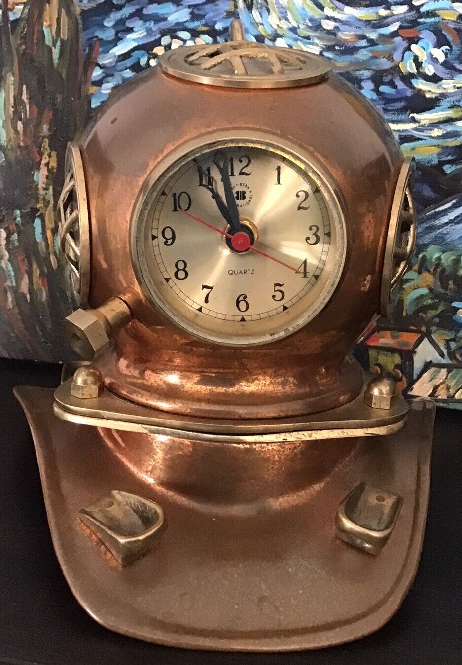 Bey-Berk International Copper & Brass Divers Helmet Clock 6.5