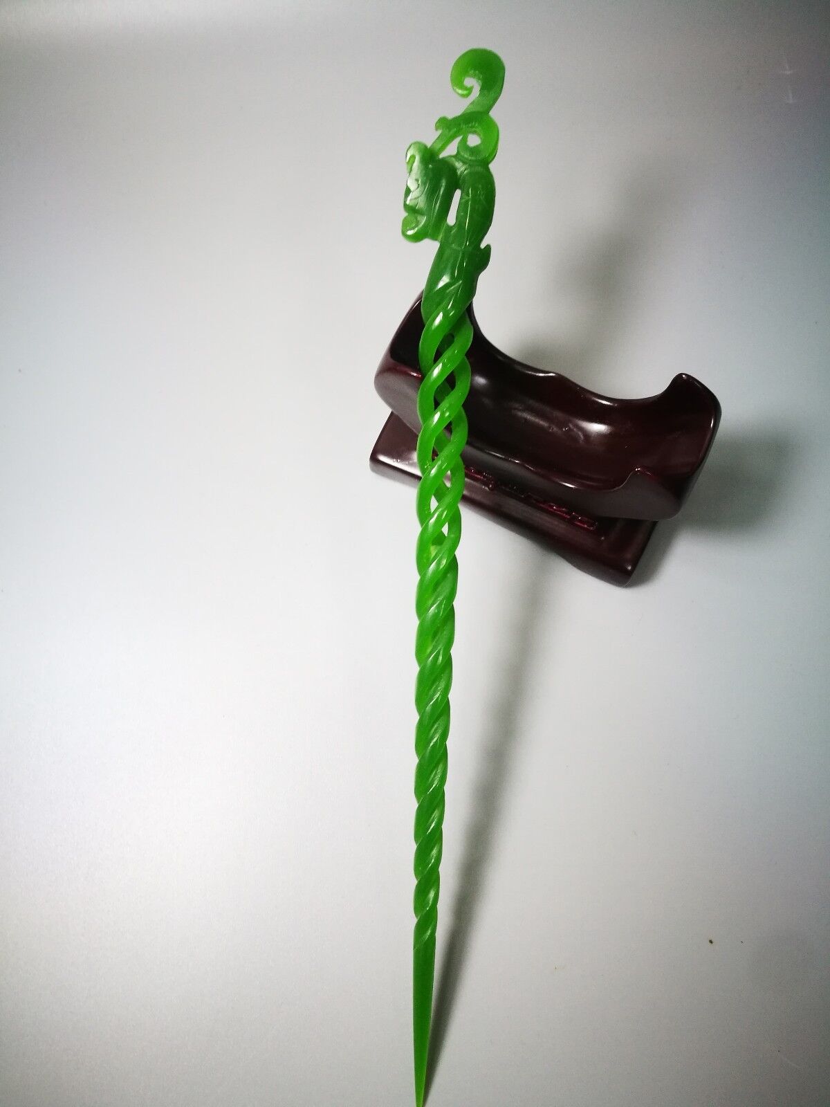 EXQUISITE CHINESE OLD HAND CARVING NATURAL GREEN JADE PHOENIX HAIRPIN RT012