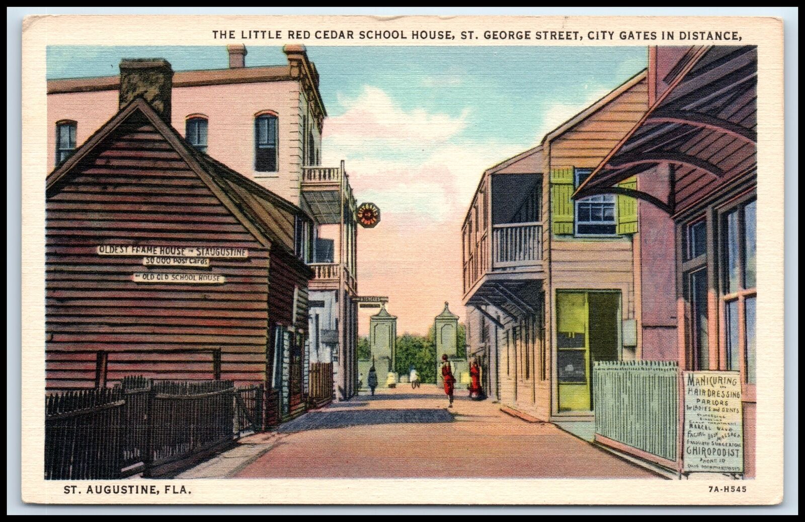 Postcard Little Red Cedar School House St. George Street St. Augustine FL L34