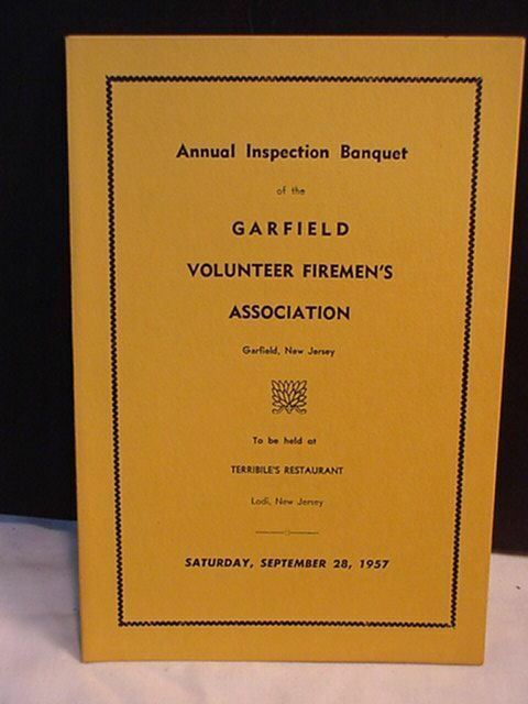 1957 GARFIELD NJ Volunteer Fire Dept---Annual Inspection Dinner Program