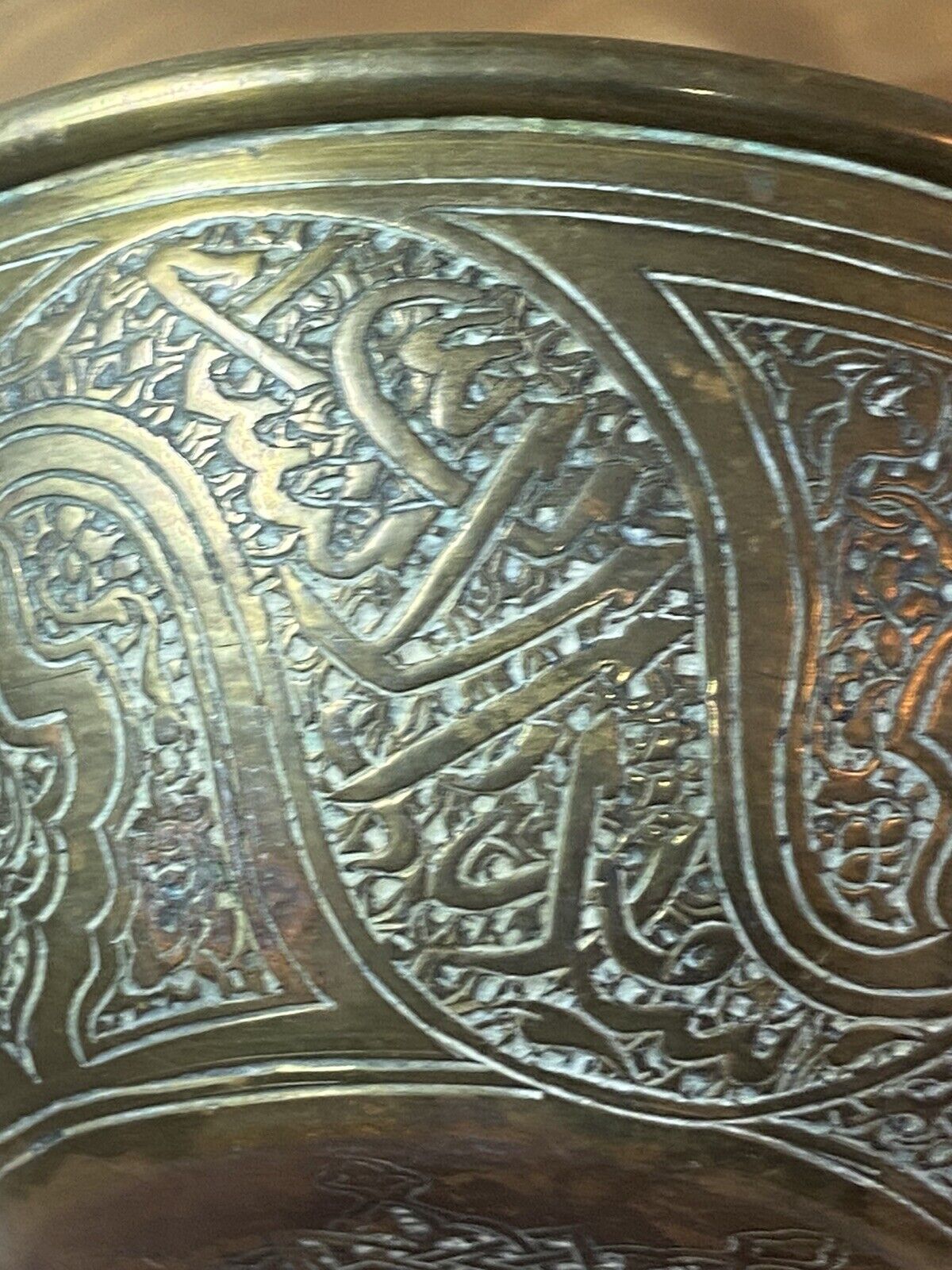 Antique Persian Islamic Copper Bowl Hand Made Calligraphy All Over
