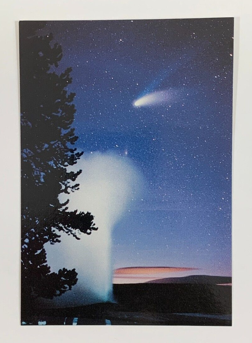 Comet Hale-Bopp Over Old Faithful Yellowstone National Park WY Postcard 1997