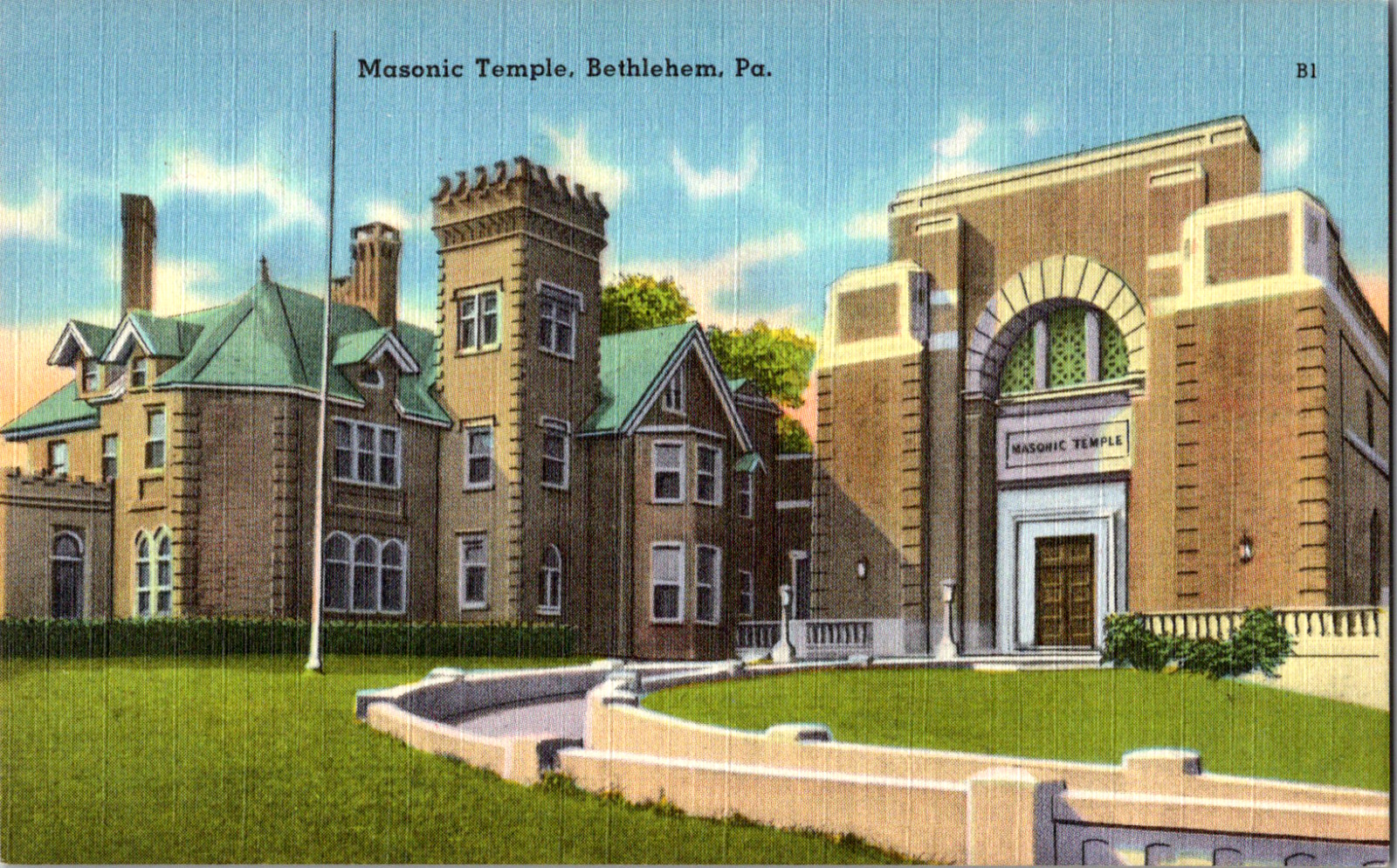 Vintage C. 1940\'s Masonic Temple Allentown PA Lehigh Pennsylvania Postcard