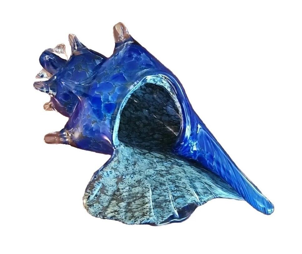 Silver Blue Shell Sculpture by McDermott Glass Studio