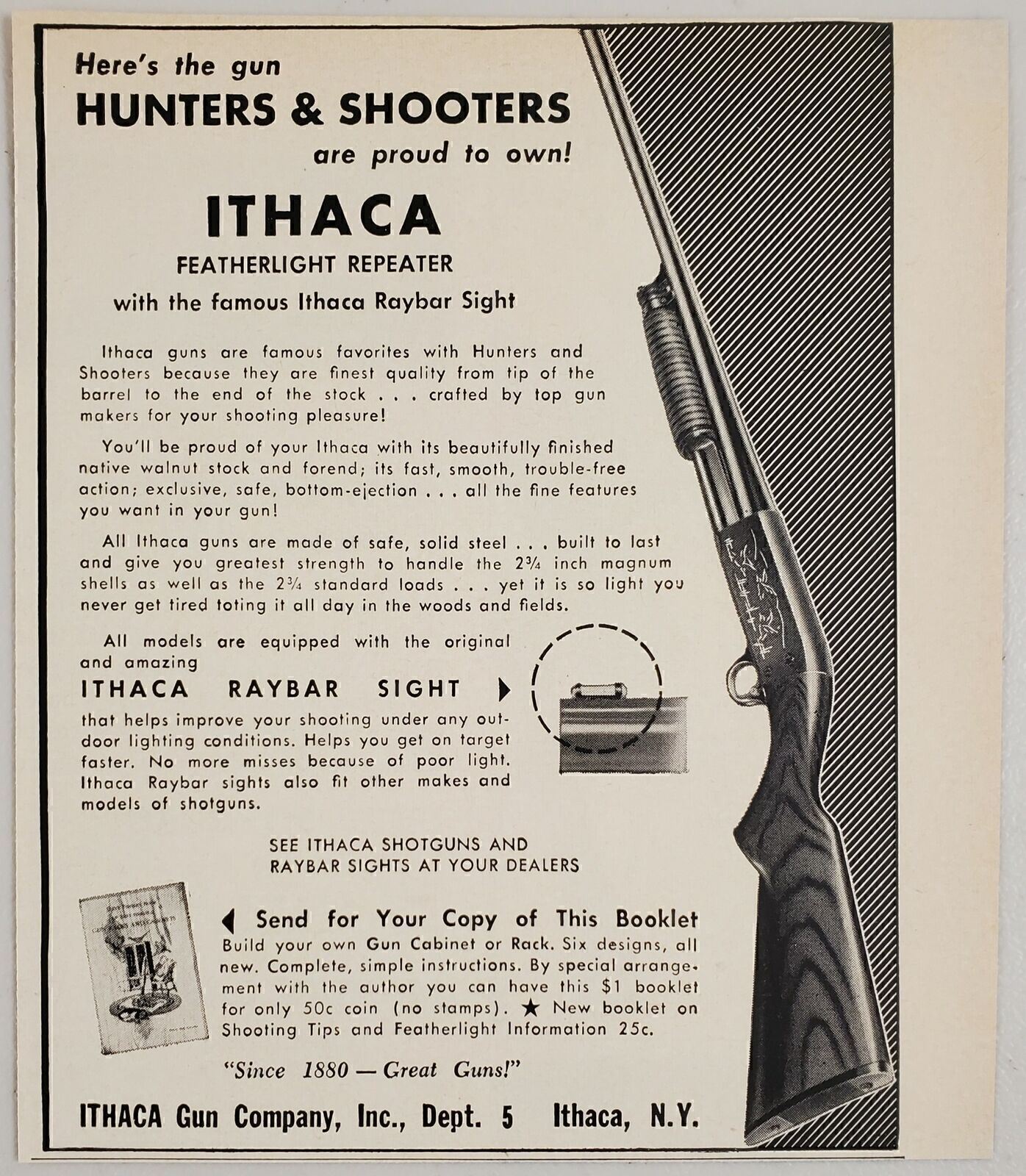 1957 Print Ad Ithaca Featherlight Repeater Pump Shotguns Ithaca,New York