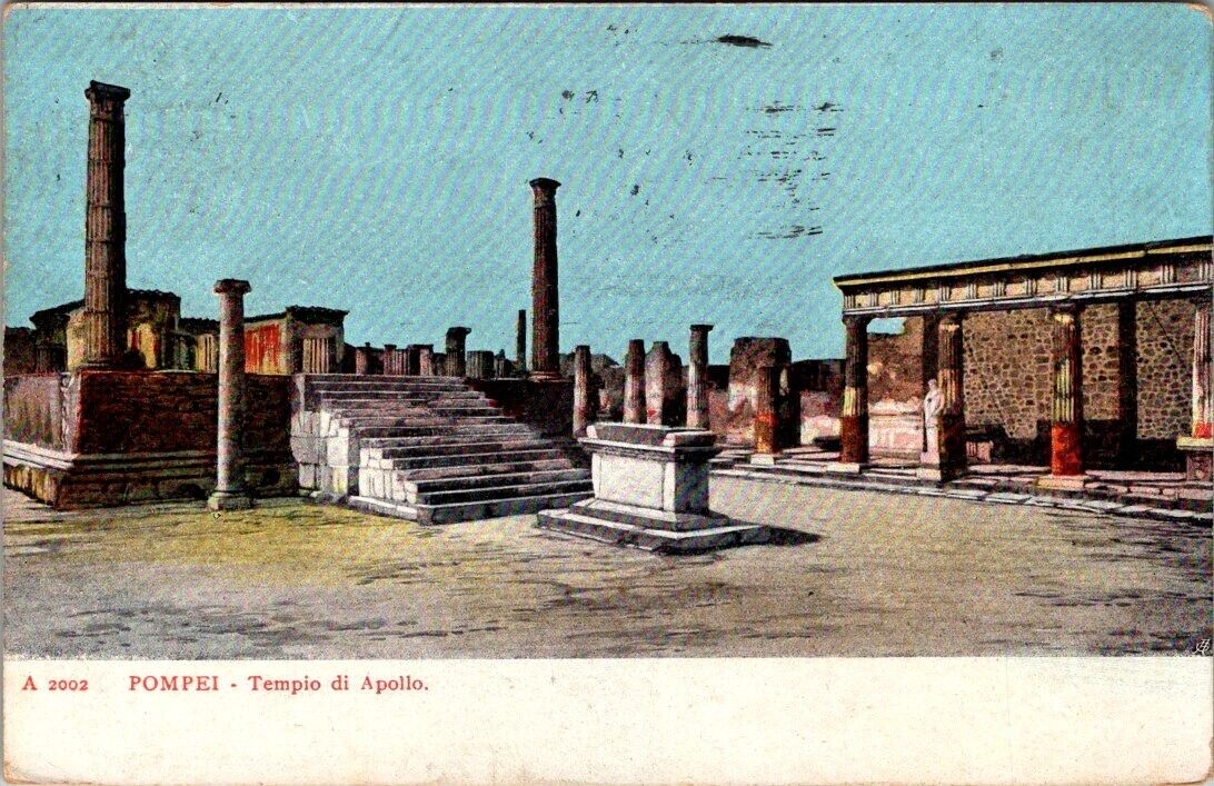 ANTIQUE POSTCARD:  POMPEI - TEMPIO DI APOLLO- POSTED AND STAMPED 1914 - A36