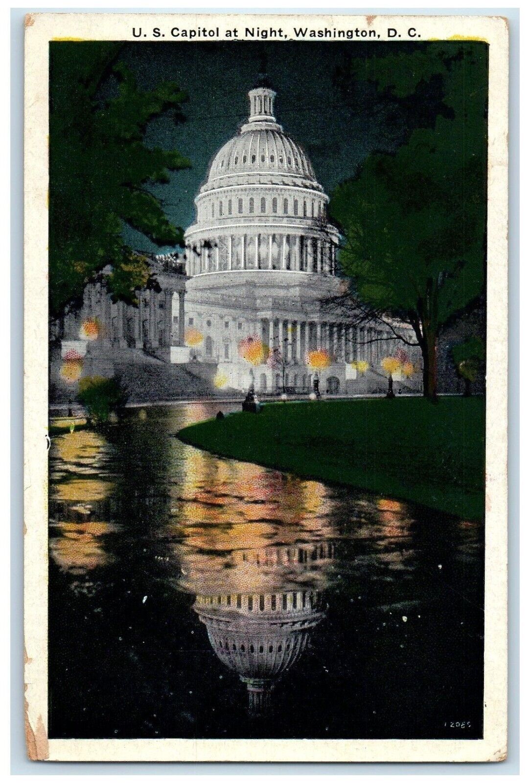 1933 US Capitol At Night Washington DC, Dining With Pres Hoover Tonight Postcard