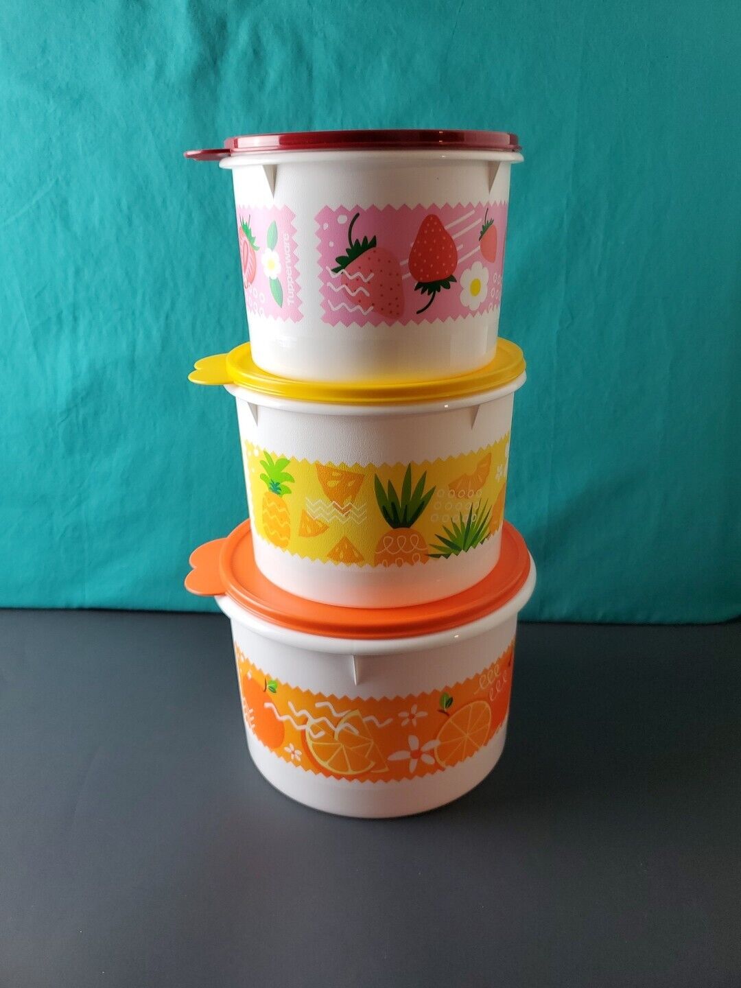 Tupperware Fruits Theme Stacking Canister Set of 3 Sale 