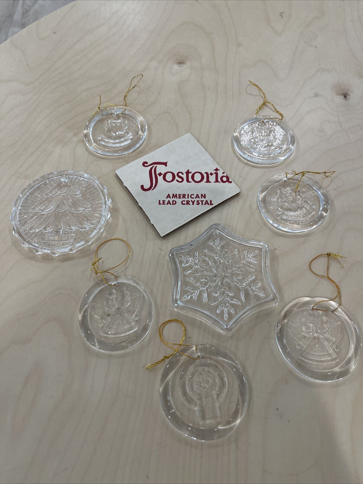 VTG Fostoria + Other Christmas Ornaments Lead Crystal Glass