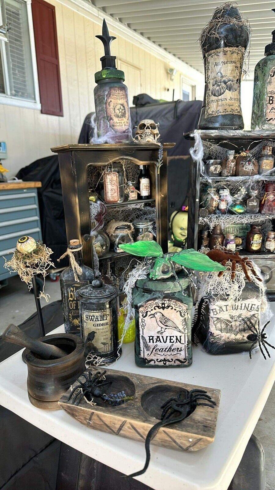Halloween Witch’s Potion Bottles & 2 Apothecary Cabinets