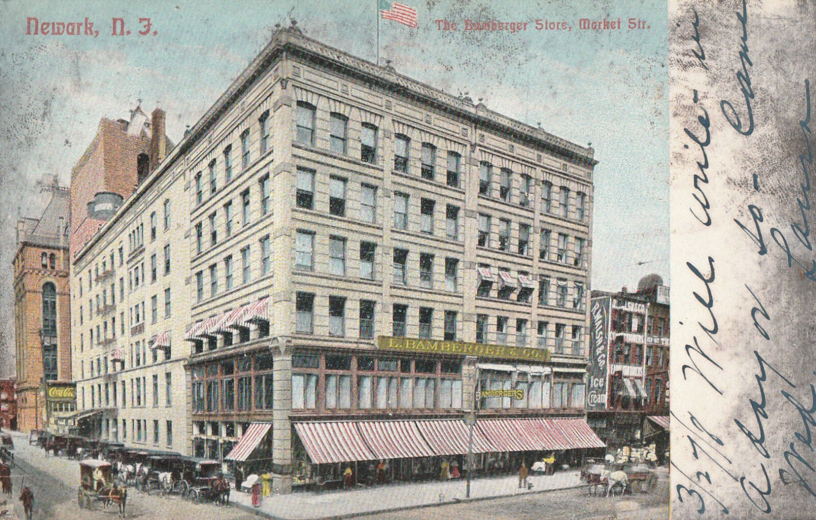 L. Bamberger Store Market Street Newark New Jersey  Stamped 1908 #D29