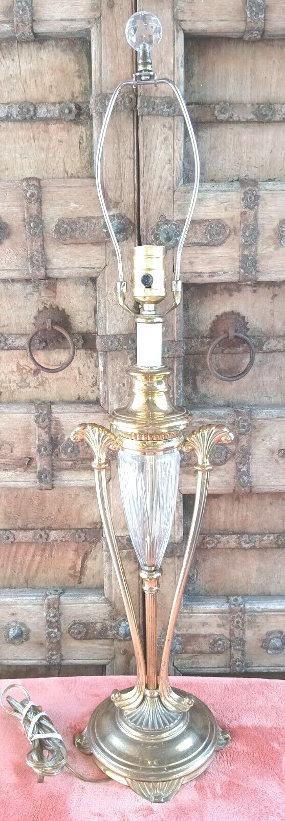 Vintage Art Nouveau Style Solid Brass Heavy Quality Crystal Table Lamp 29.5\