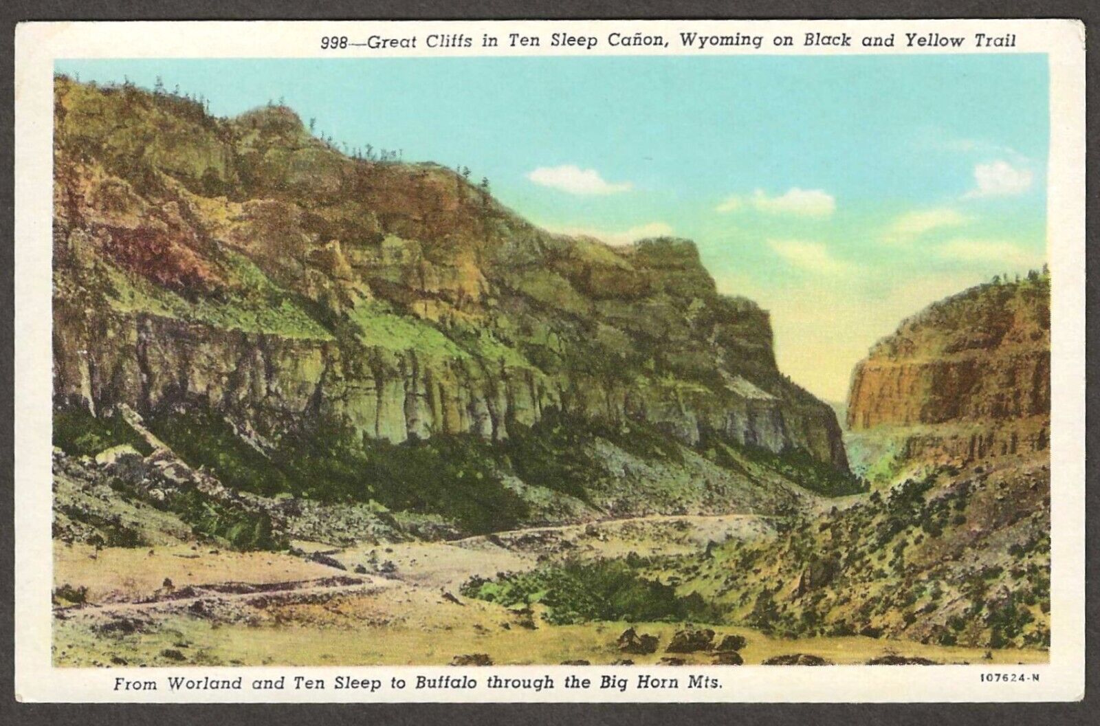 Great Cliffs in Ten Sleep Canyon, Wyoming Postcard by Sanborn Souvenir Co.