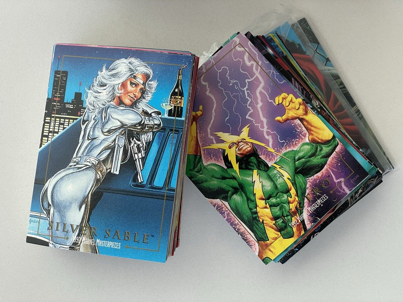1992 Marvel Masterpieces I: 1x NM/VF Complete Base Set Trading Cards #1-100 +TIN