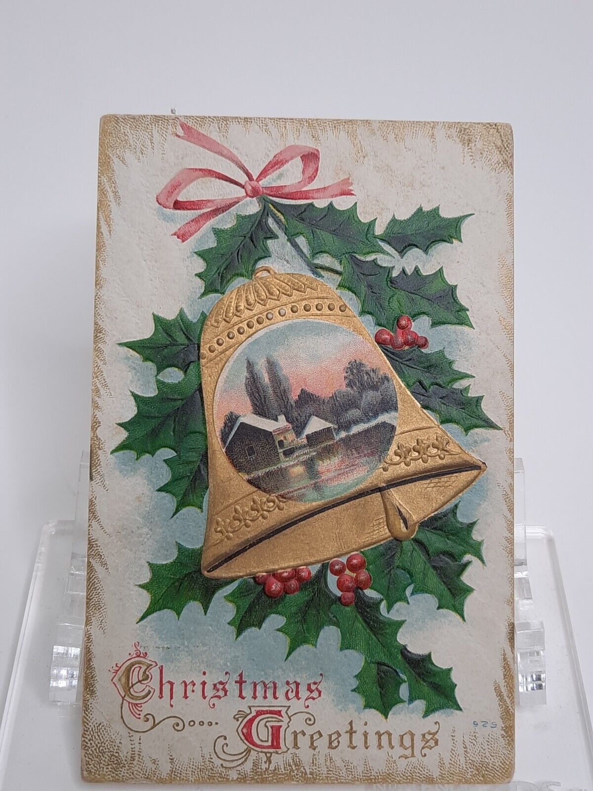 Antique Early 1900s Christmas Greetings Postcard Embossed Posted 1913