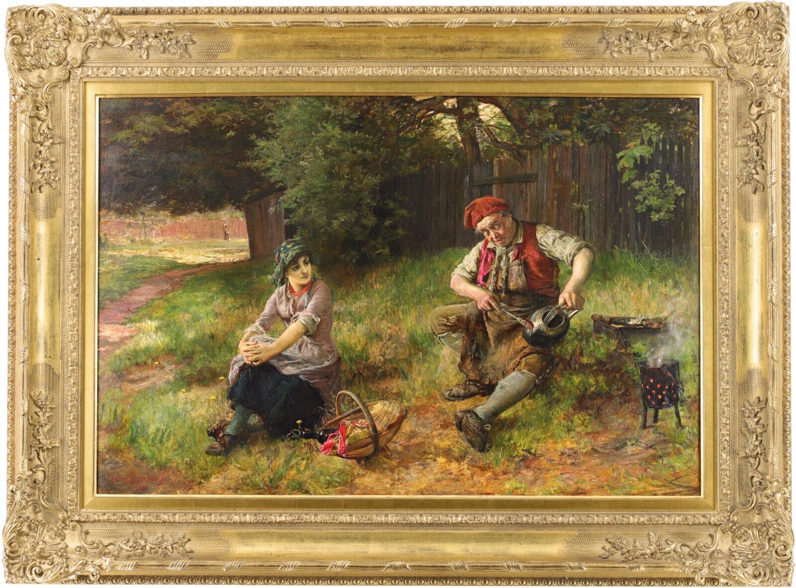 The Tinker Antique Oil Painting by Francis Sydney Muschamp (1851-1929)