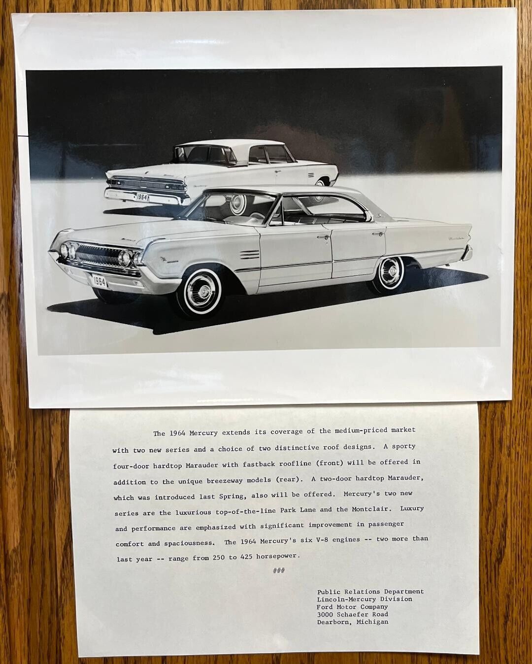 Original 1964 Mercury Marauder Official Press Release Photo