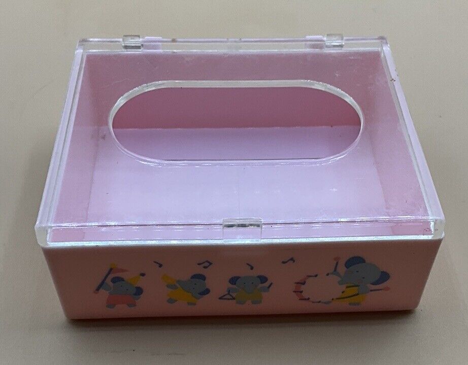 The cutest soft delicate pink Vintage Sanrio 1979 Zou Jitensha Mini Tissue Box