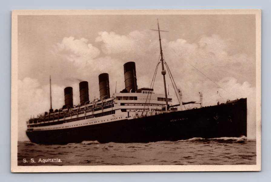 SS Aquitania Ocean Liner RPPC Antique British Steamship Photo Postcard 1910s