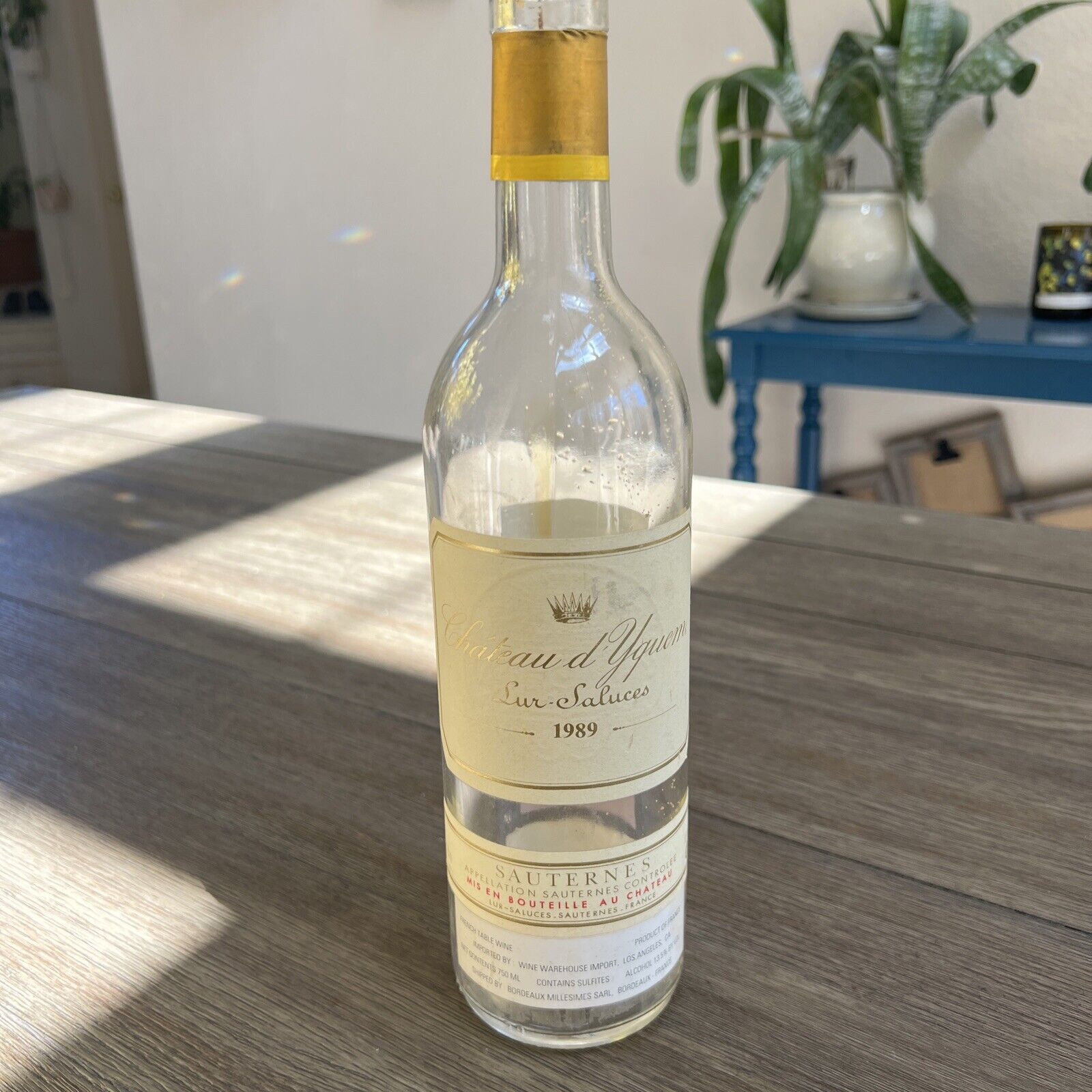 Empty Chateau D’Yquem Sauternes Bottle 1989
