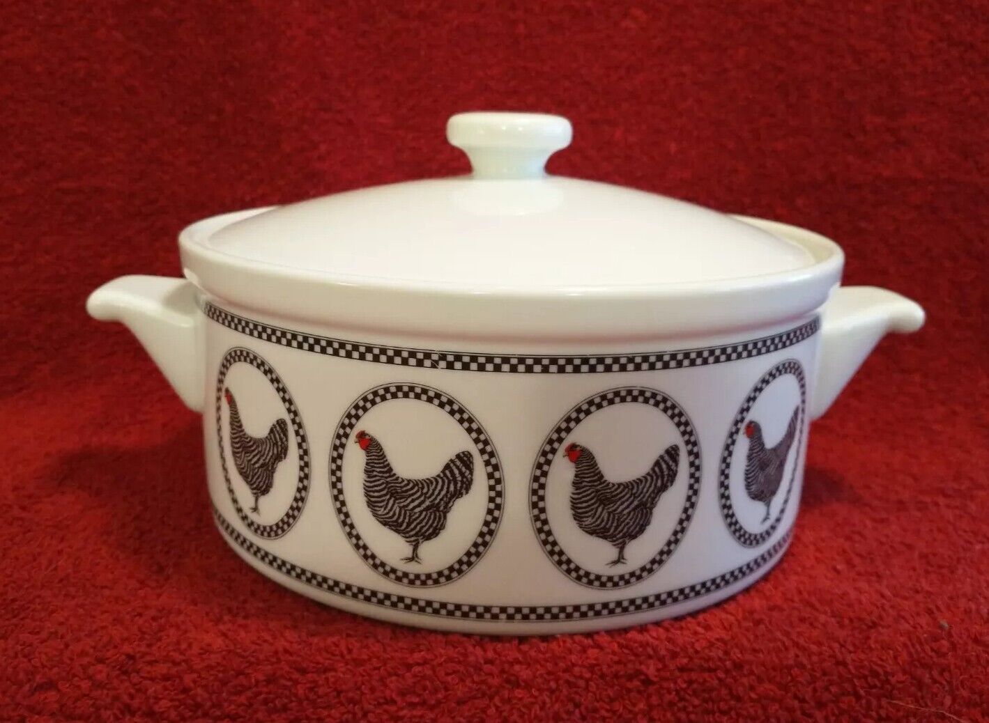 Vintage Dept 56 FRENCH HENS Checkered Casserole Serving Dish with Lid