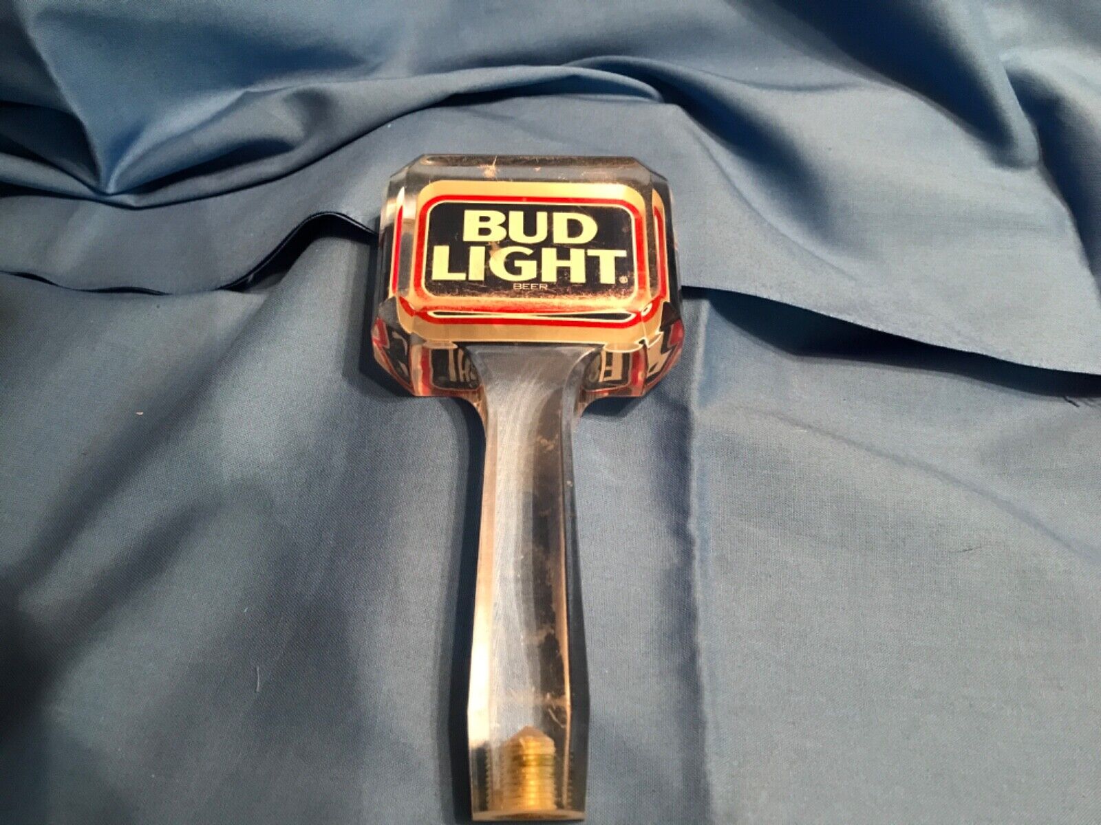 VINTAGE BUD LIGHT LUCITE Clear Beer Tap Handle BUDWEISER 7”