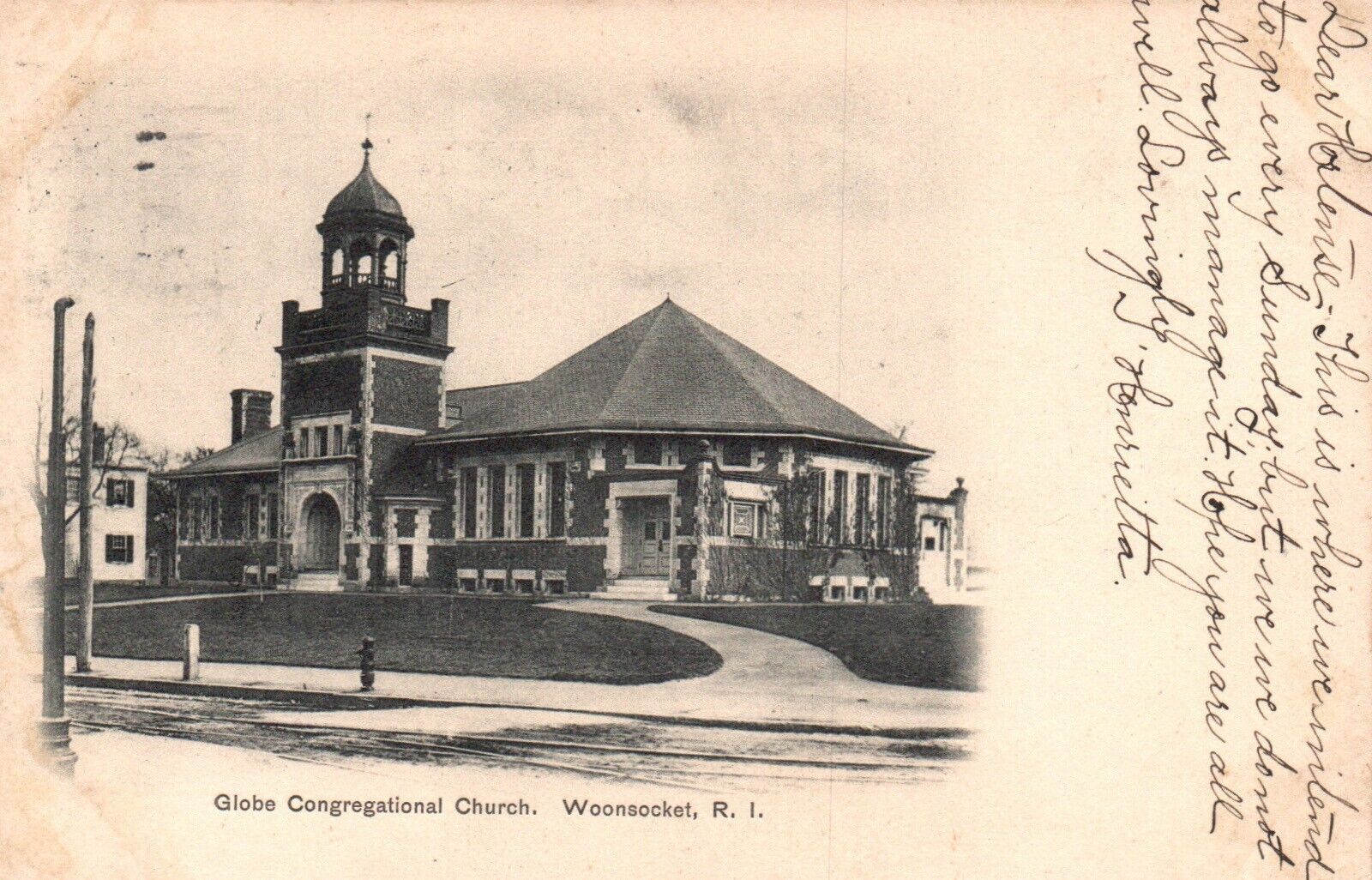Postcard RI Woonsocket Globe Congregational Church 1906 UDB Vintage PC G2756