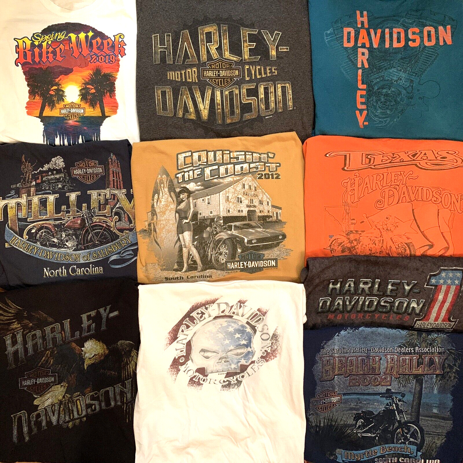 Harley Davidson T-Shirts Lot 10 Motorcycles Resale Wholesale 2-Sided Biker Tees