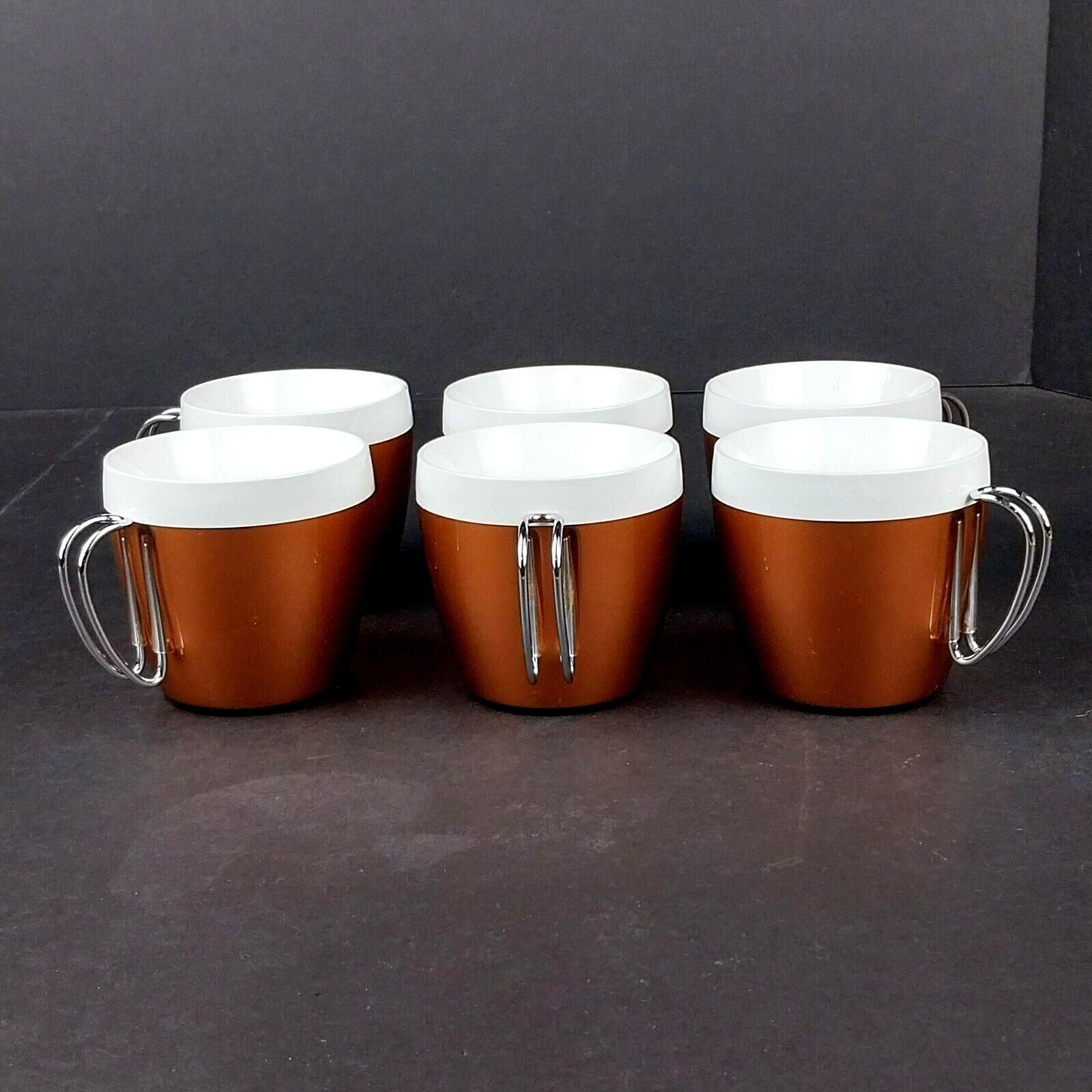 Vintage NFC Insulated Thermal Coffee Cups Atomic Wire Handle MCM Copper Set of 6