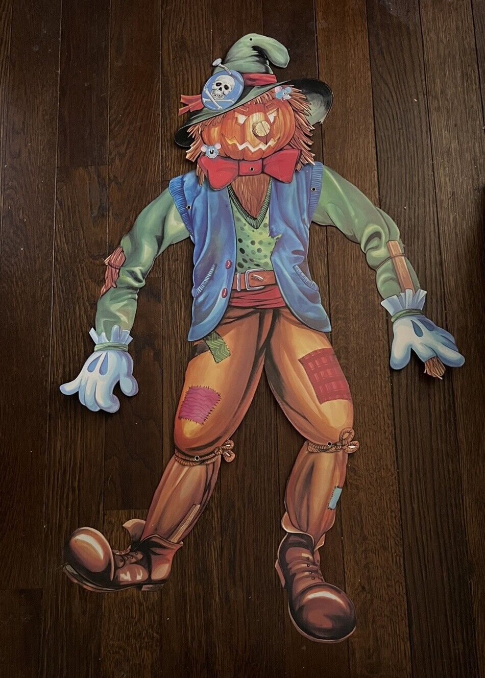 Vintage Halloween 36” Pumpkin Jack O Lantern Scarecrow Jointed Paper Decoration