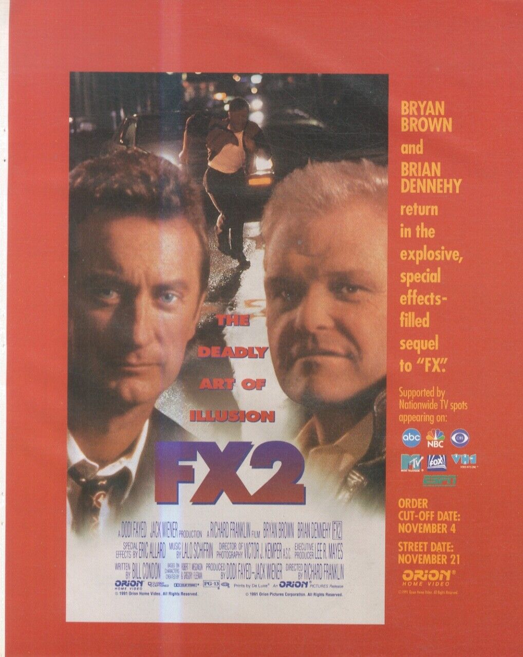 SFBK61 PICTURE/ADVERT 13X11 FX2 - THE DEADLY ART OF ILLUSION - BRYAN BROWN