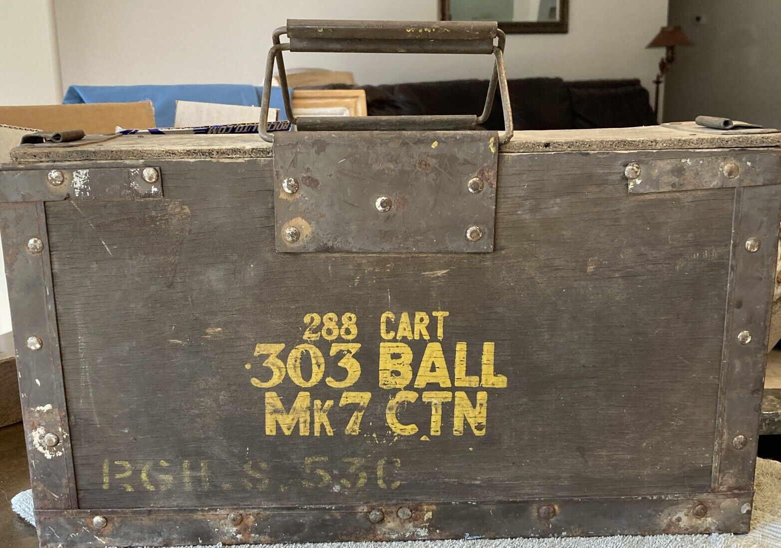 British RAF 288 Cart 303 Ball Mk7 CTN Wooden Ammo Box~~Vintage Rare 1953