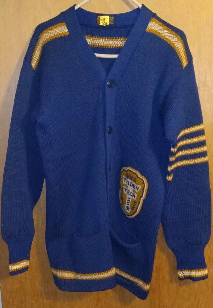 1956 Tilden Technical High School  100% Wool School Button Up Sweater Beautiful 