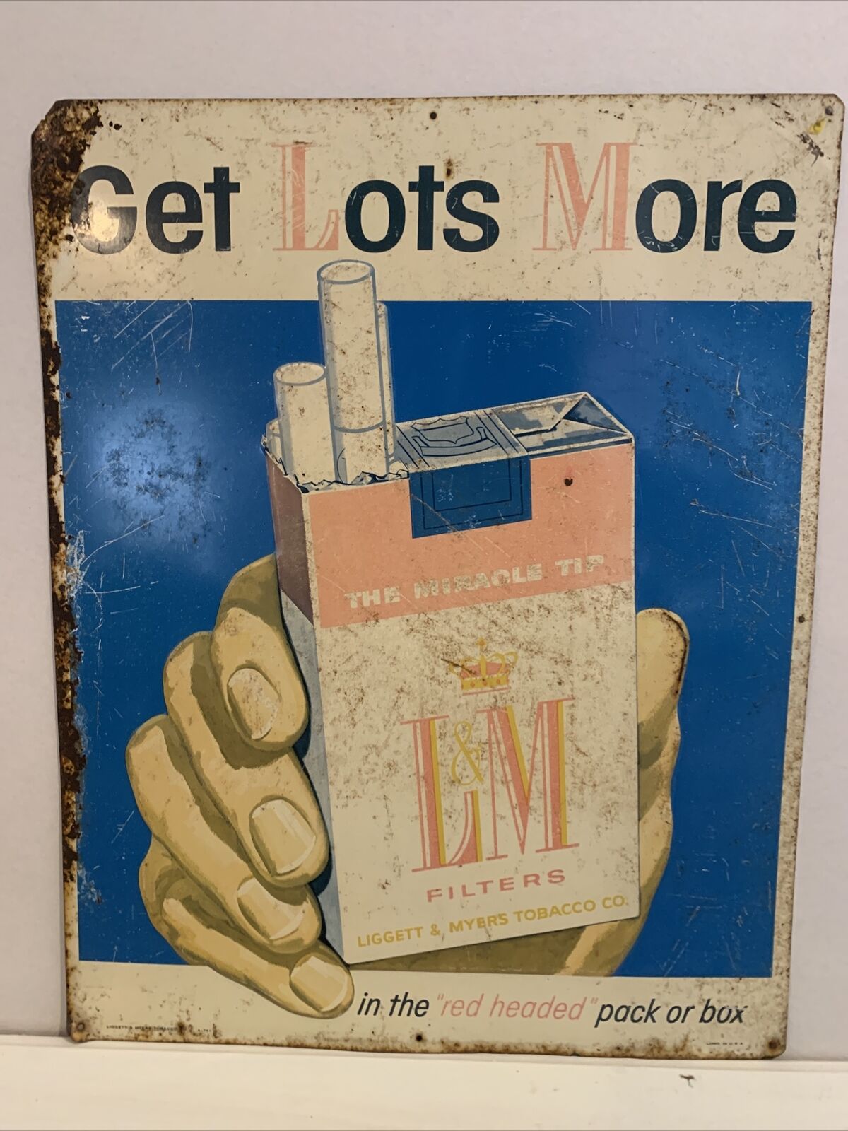 Original Tin LM Filters Cigarette Tobacco Poster Sign 1950\'s “Get Lots More”