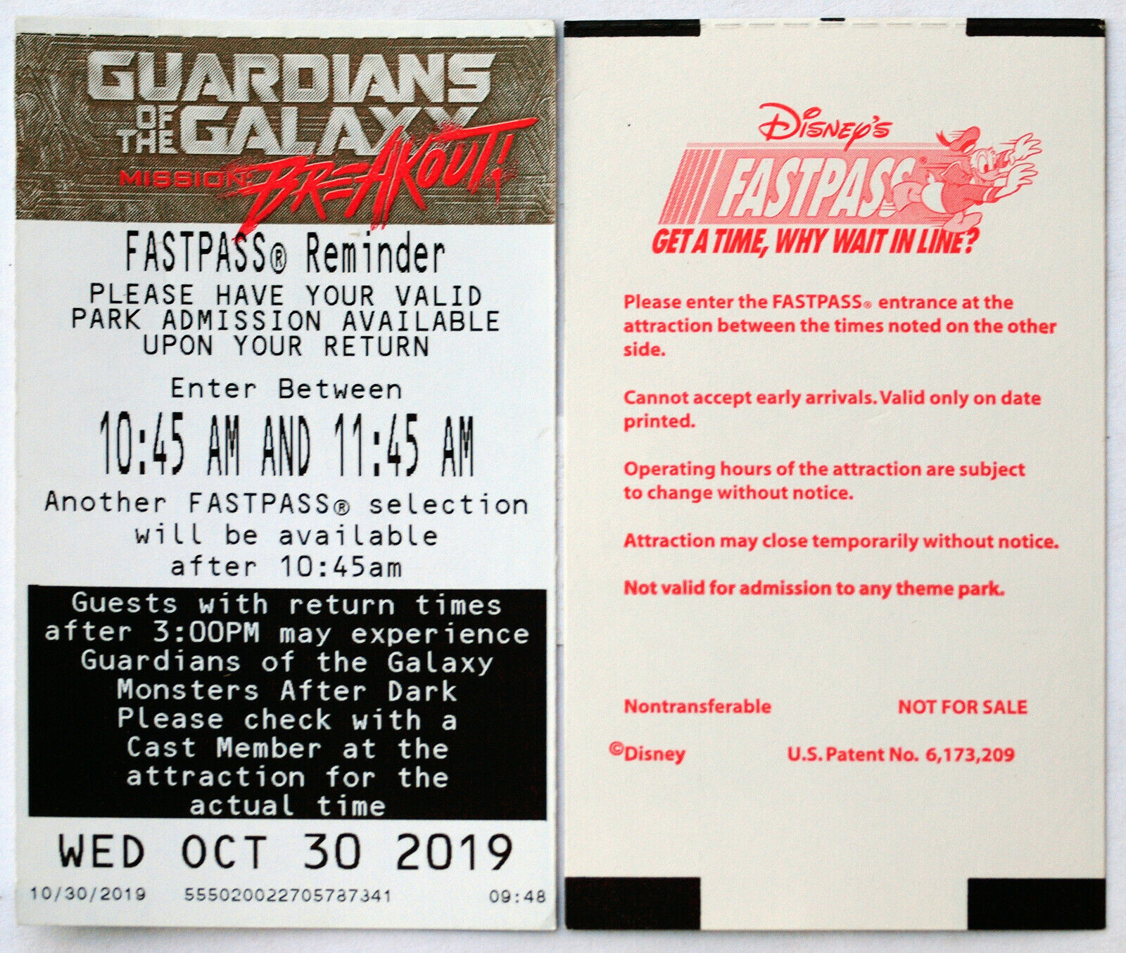 Calif. Adventure Fastpass: Guardians of the Galaxy Monsters After Dark 2019 # 1