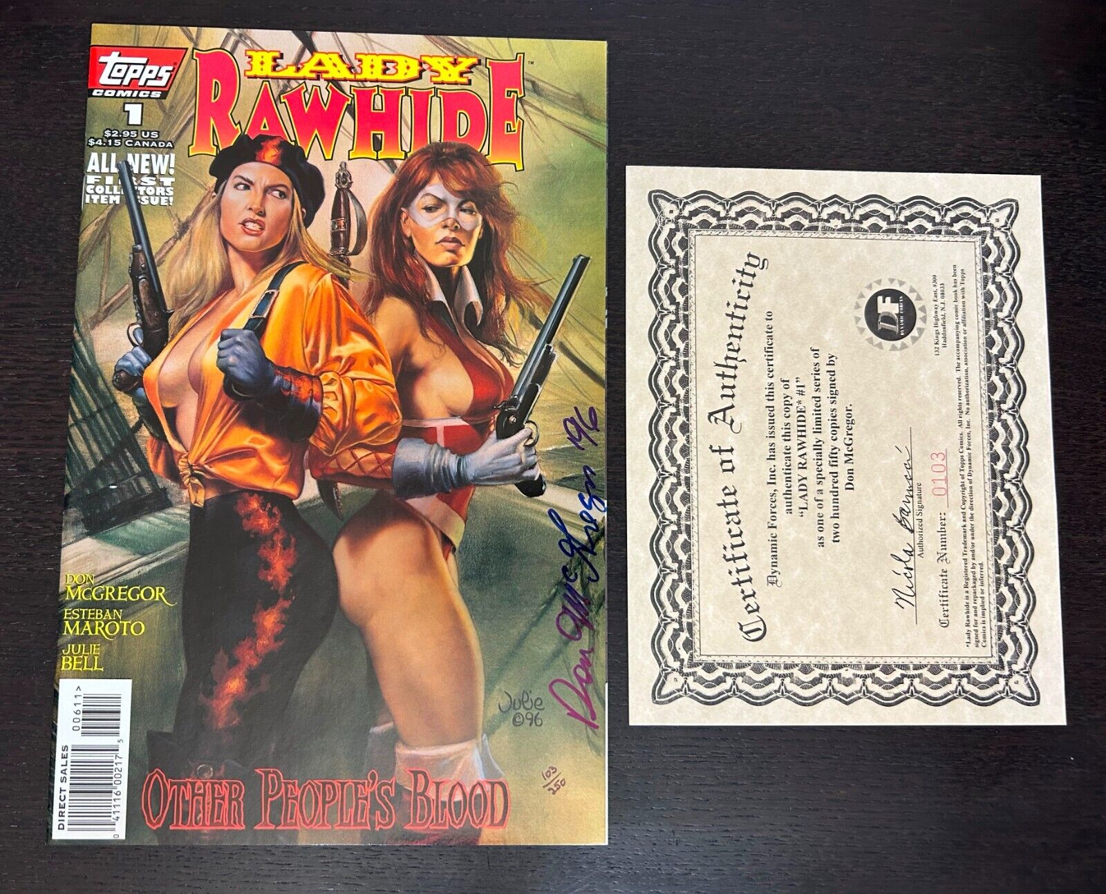 LADY RAWHIDE #1 (Topps Comics 1996) -- Dynamic Forces DF SIGNED NUMBERED COA