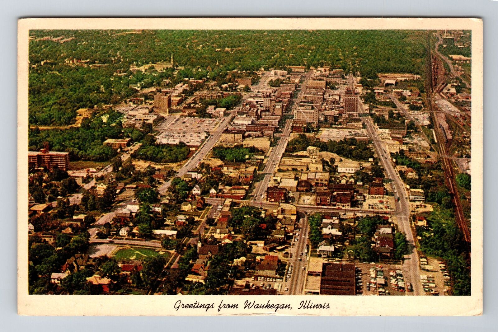 Waukegan IL-Illinois, Aerial View Waukegan, Antique Vintage Souvenir Postcard